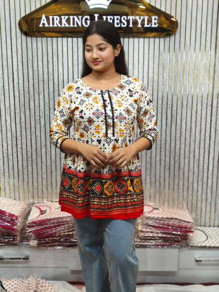 Women's Premium Pure Cotton Printed Short Kurti / Ethnic Peplum Top