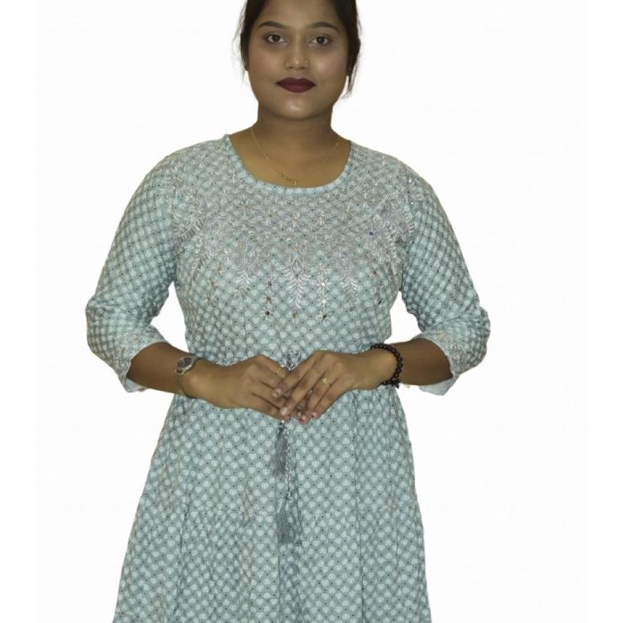 Premium Soft Cotton Printed Long Anarkali Kurti for Women | Elegant Ethnic Wear with Embroidered Yoke | Daily & Festive Collection